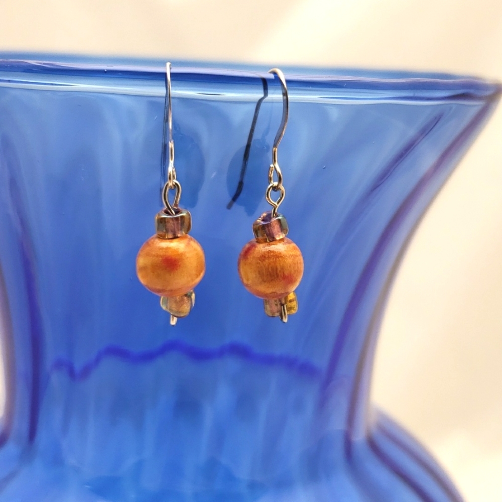 Wood beaded earrings